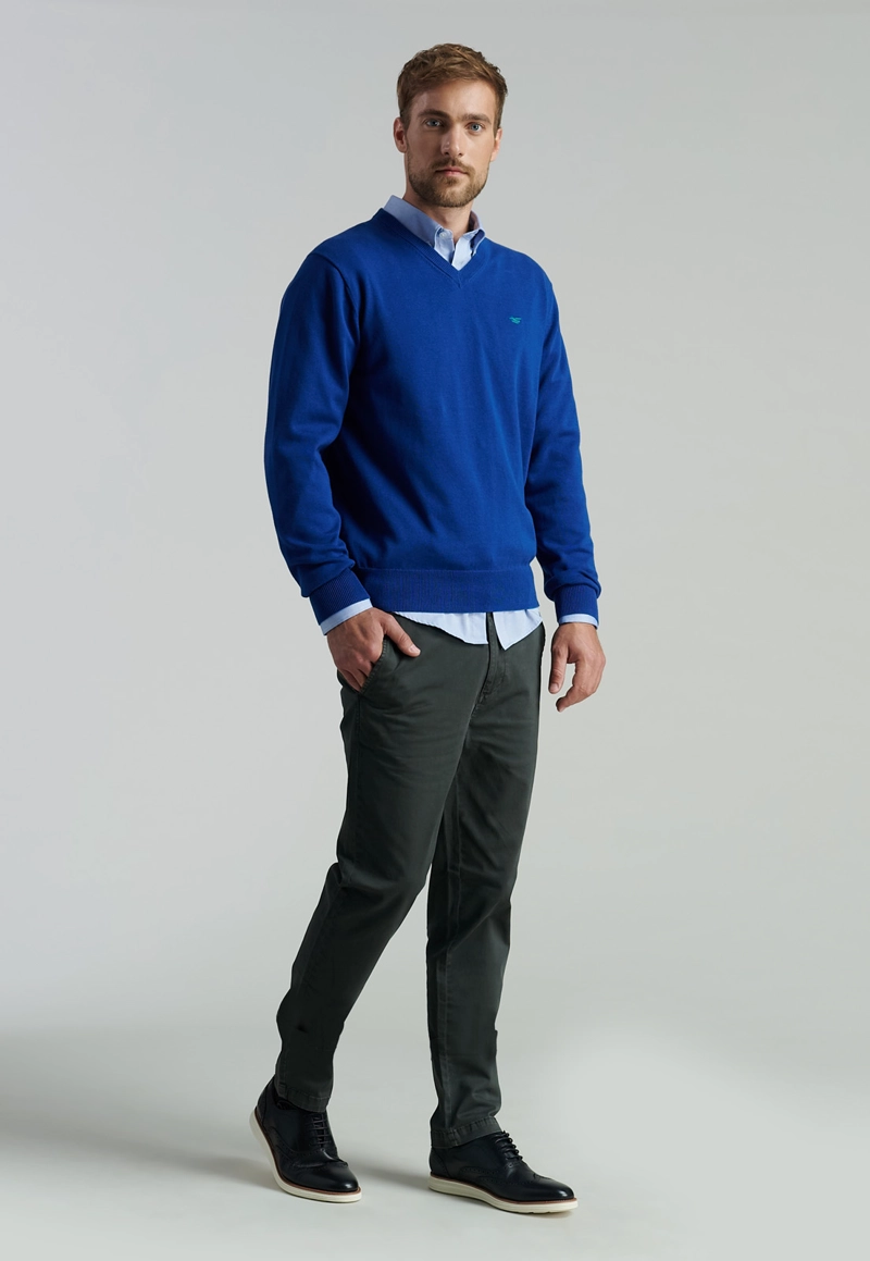 SWEATER ALGODÓN HOMBRE FEROUCH AZUL V NECK SOLIDO F SMART CASUAL DK.BLUE - 2