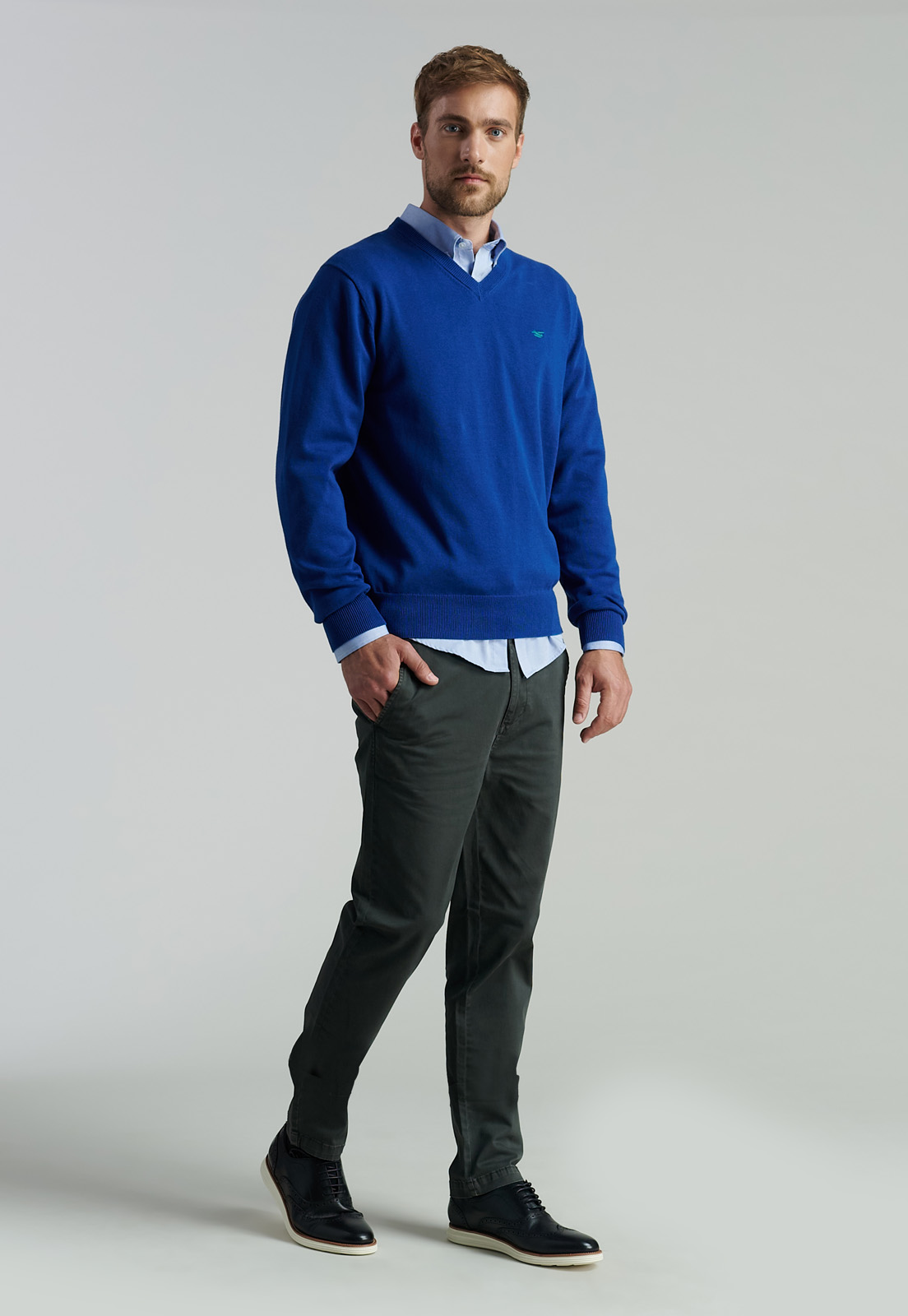 SWEATER ALGODÓN HOMBRE FEROUCH AZUL V NECK SOLIDO F SMART CASUAL DK.BLUE - 2