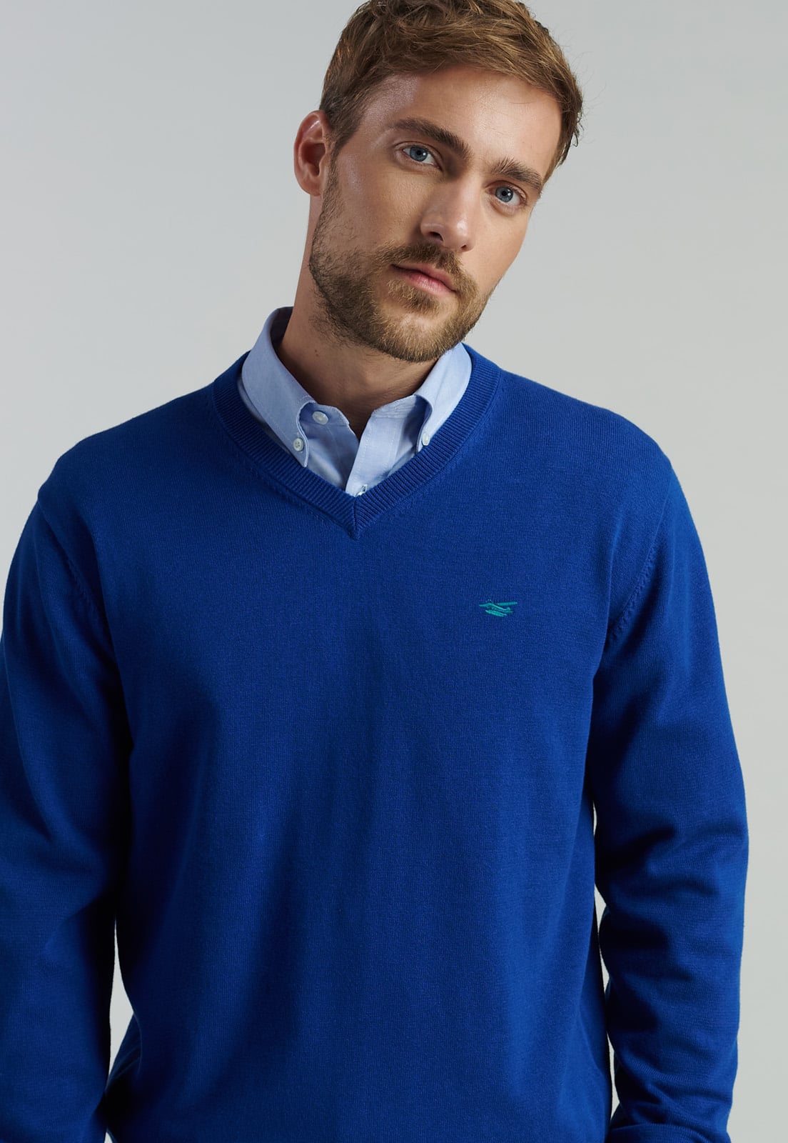 SWEATER ALGODÓN HOMBRE FEROUCH AZUL V NECK SOLIDO F SMART CASUAL DK.BLUE - 3