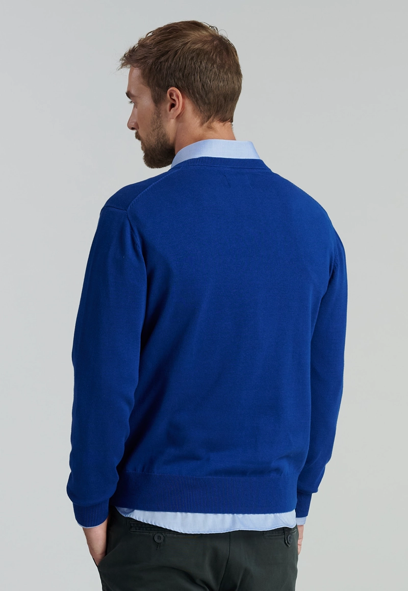 SWEATER ALGODÓN HOMBRE FEROUCH AZUL V NECK SOLIDO F SMART CASUAL DK.BLUE - 4