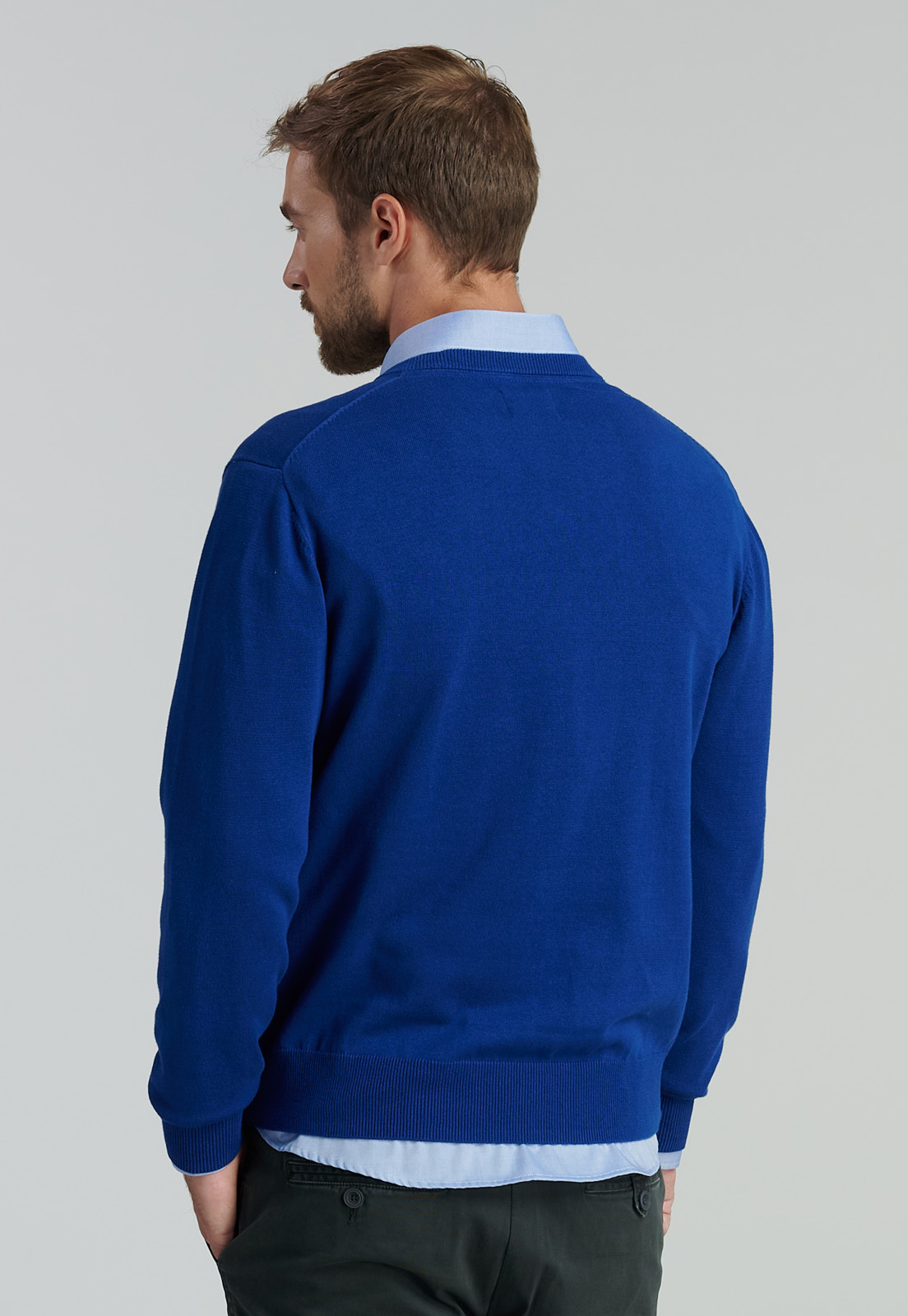 SWEATER ALGODÓN HOMBRE FEROUCH AZUL V NECK SOLIDO F SMART CASUAL DK.BLUE - 4