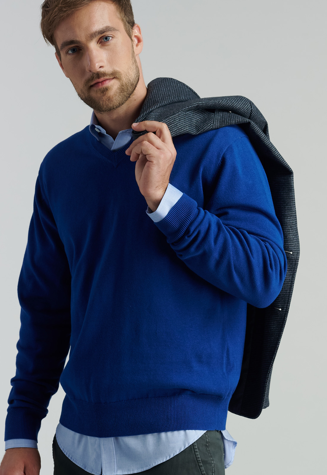 SWEATER ALGODÓN HOMBRE FEROUCH AZUL V NECK SOLIDO F SMART CASUAL DK.BLUE - 5