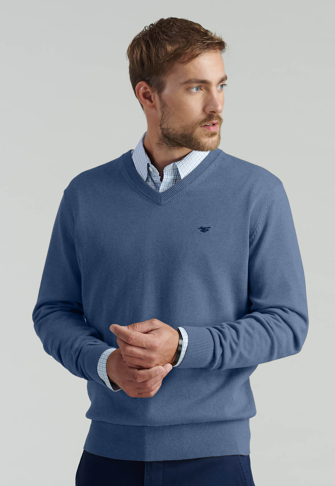 SWEATER V NECK MELANGE F SMART CASUAL LT BLUE - 1