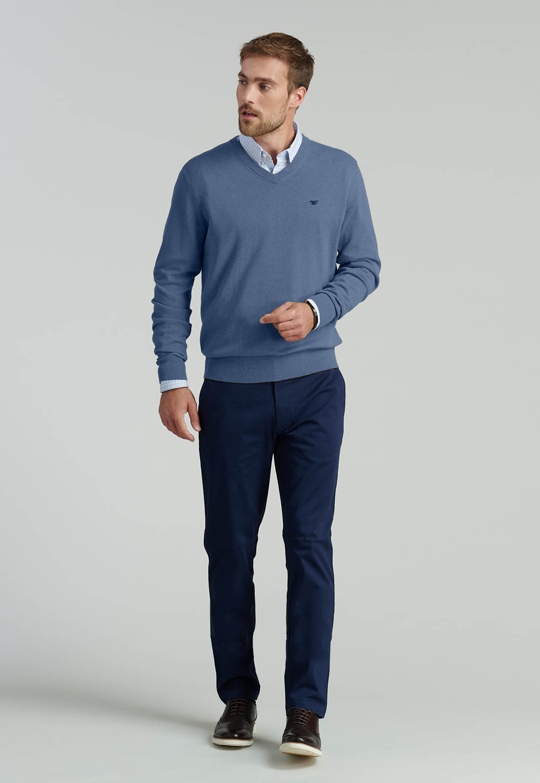 SWEATER V NECK MELANGE F SMART CASUAL LT BLUE - 2