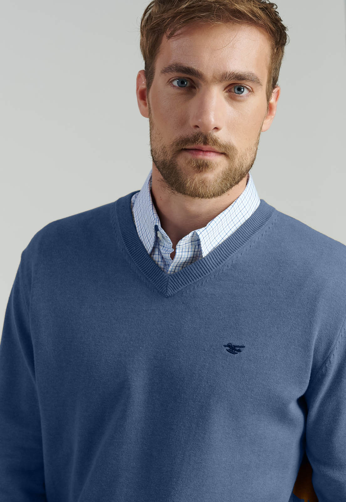 SWEATER V NECK MELANGE F SMART CASUAL LT BLUE - 3