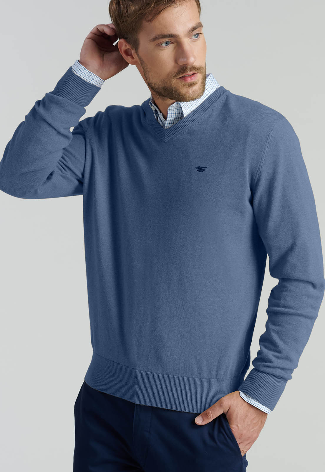 SWEATER V NECK MELANGE F SMART CASUAL LT BLUE - 5