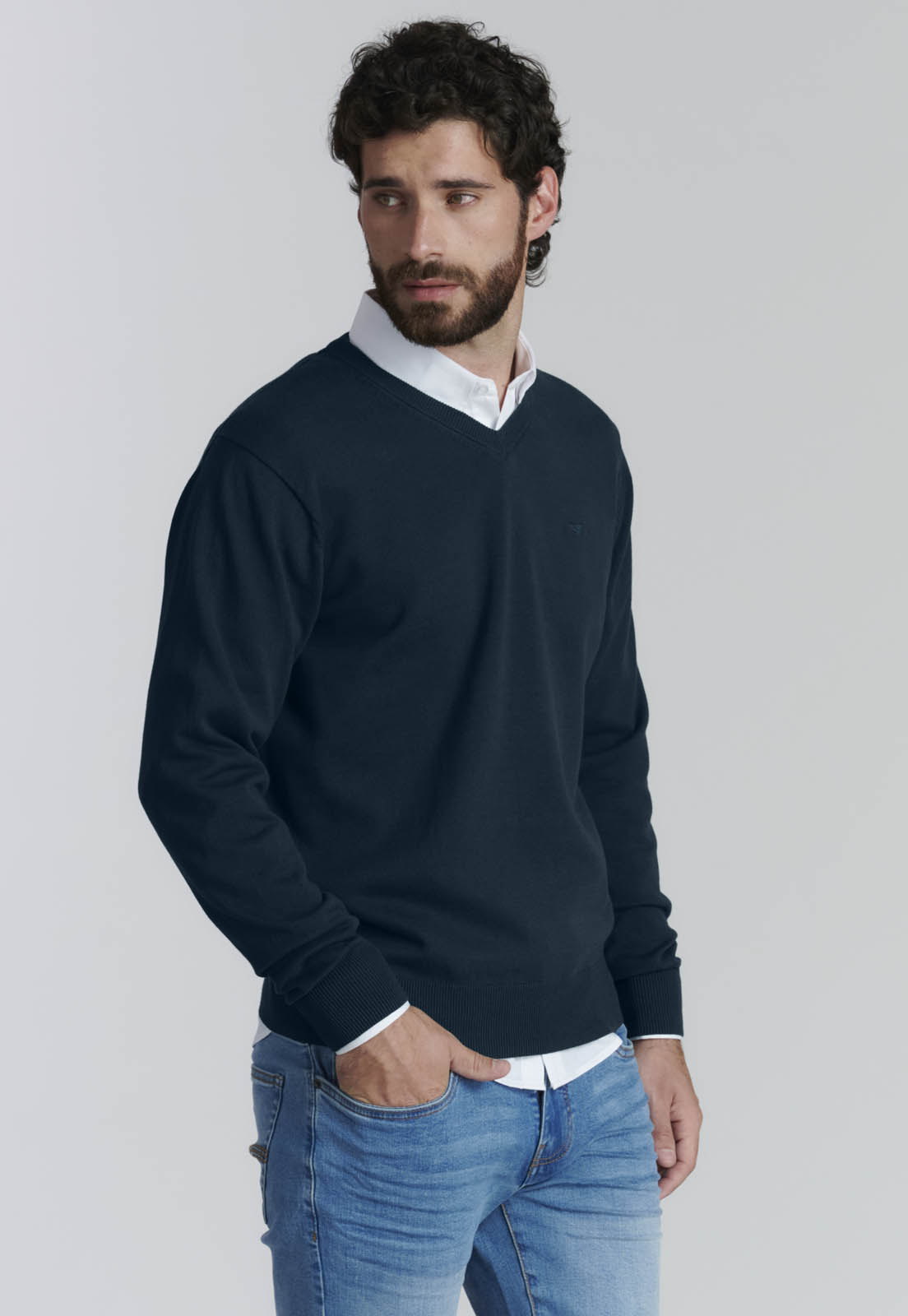 SWEATER V NECK SOLIDO F SMART CASUAL NAVY - 1