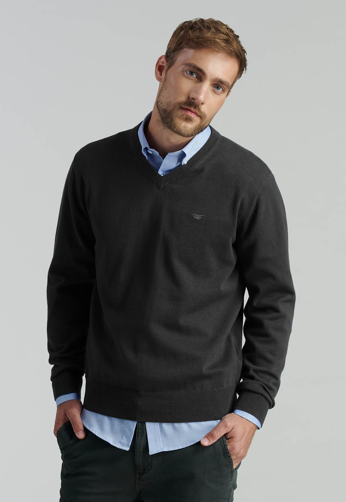 SWEATER V NECK SOLIDO F SMART CASUAL BLACK - 1