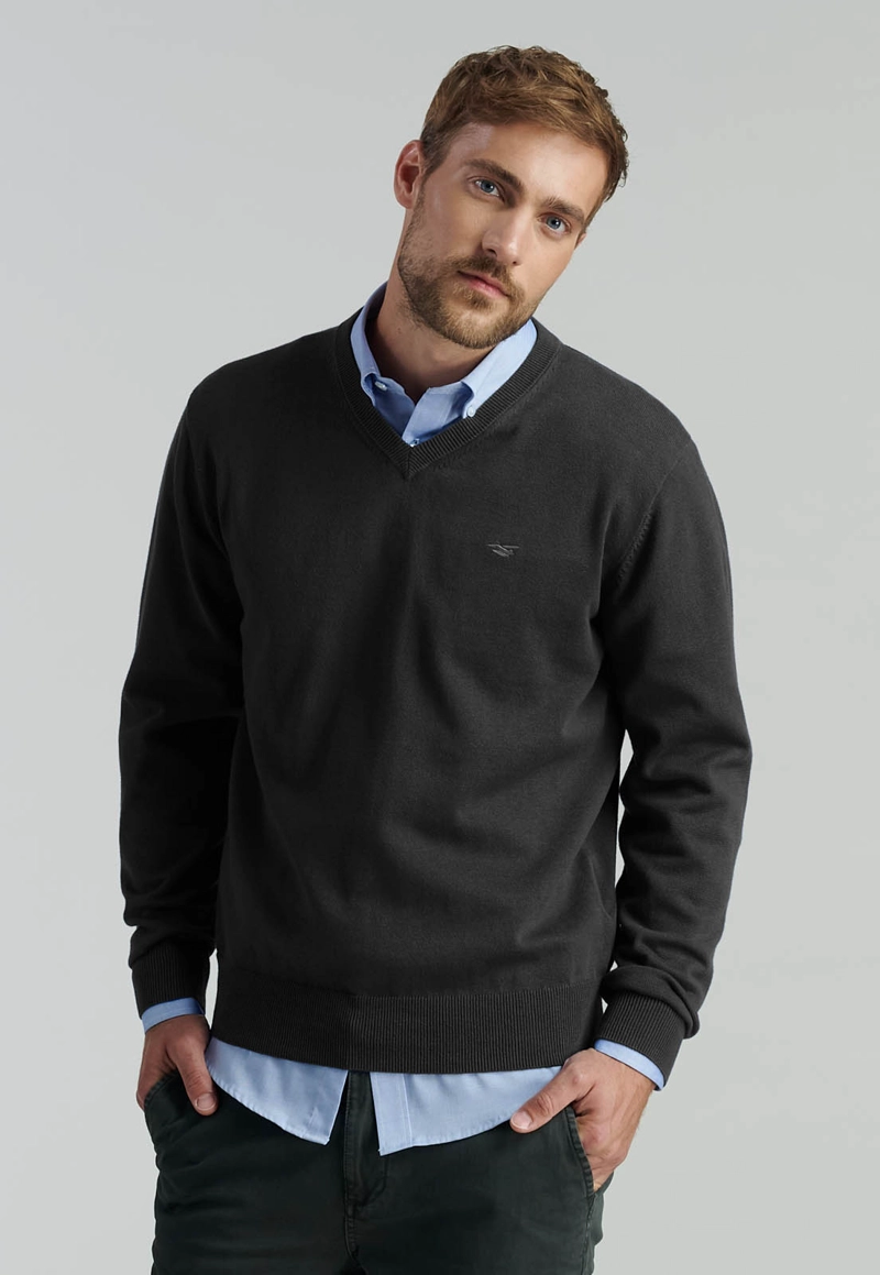 SWEATER V NECK SOLIDO F SMART CASUAL BLACK - 1