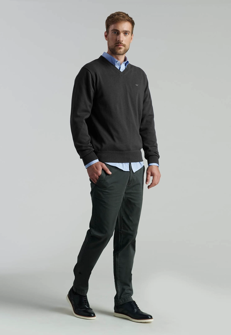SWEATER V NECK SOLIDO F SMART CASUAL BLACK - 2