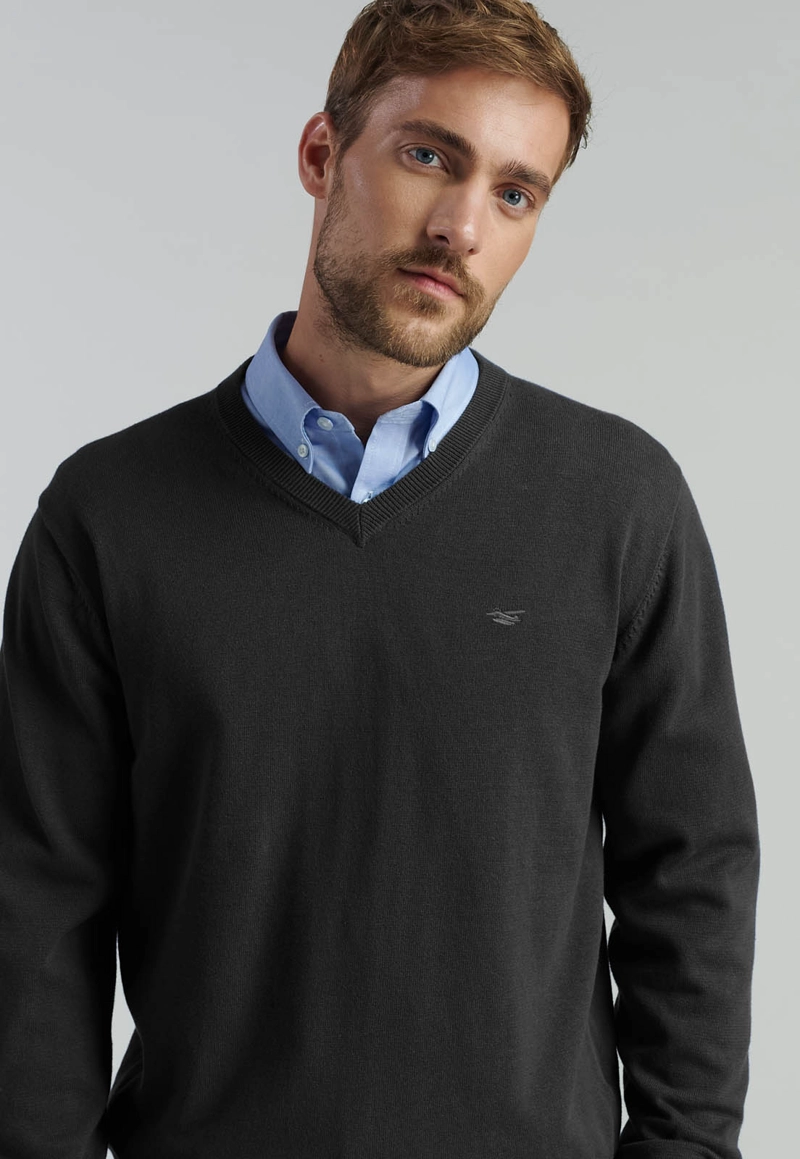 SWEATER V NECK SOLIDO F SMART CASUAL BLACK - 3