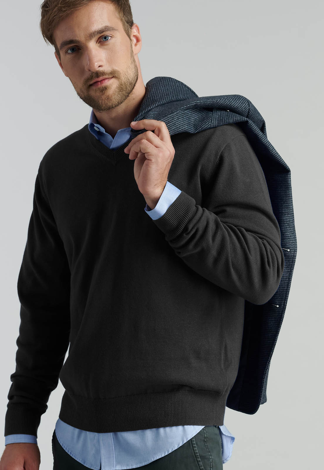 SWEATER V NECK SOLIDO F SMART CASUAL BLACK - 5