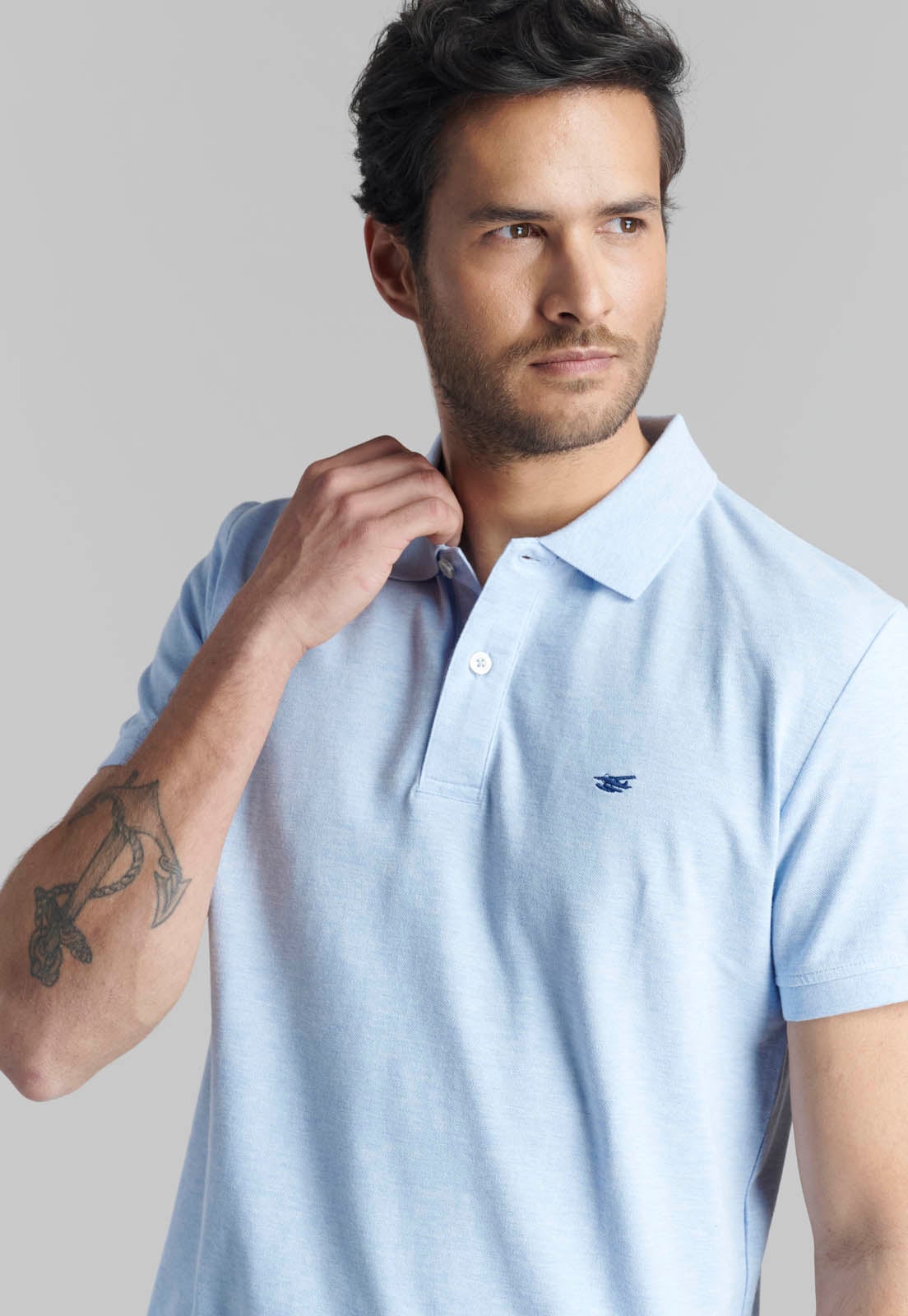 POLERA PIQUE BASICA SKY MELANGE - 3