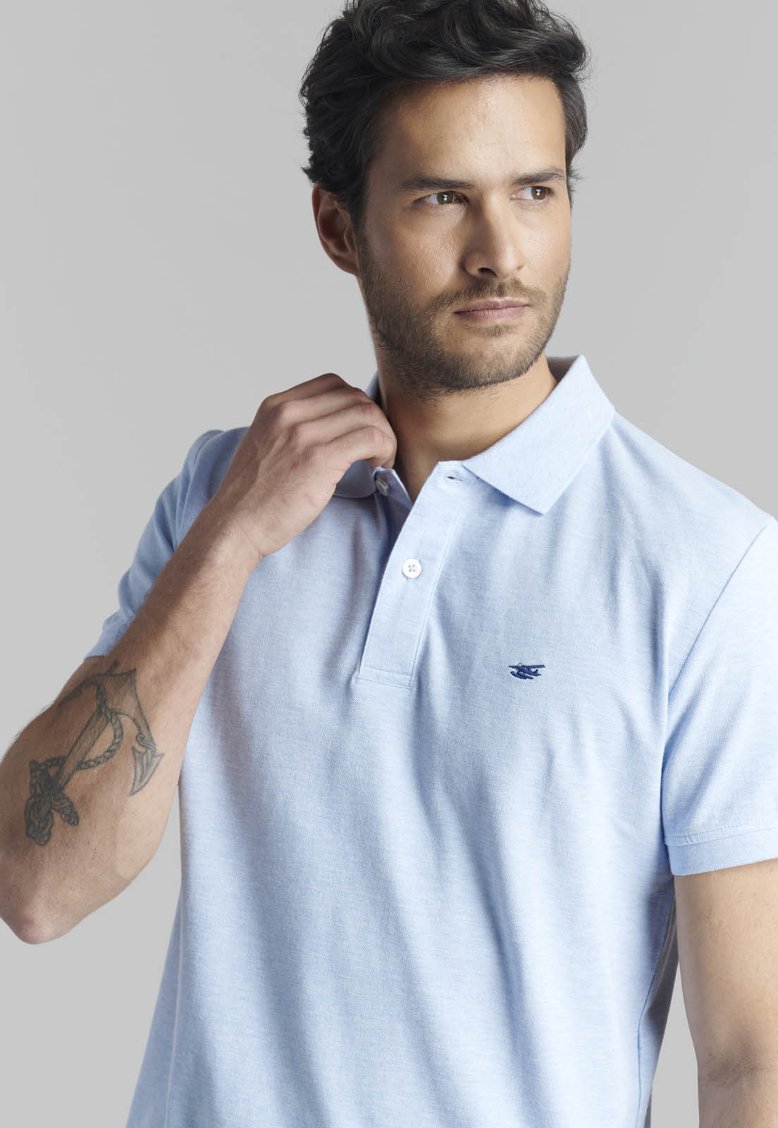POLERA PIQUE BASICA SKY MELANGE - 3