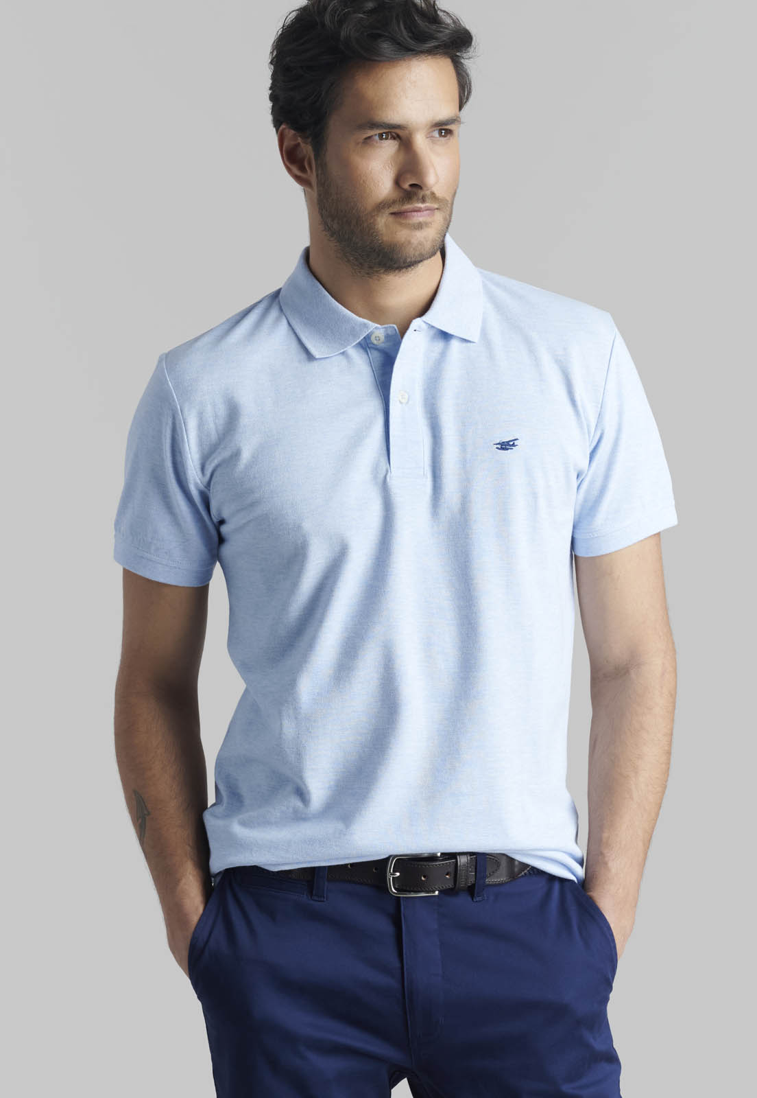 POLERA PIQUE BASICA SKY MELANGE - 5