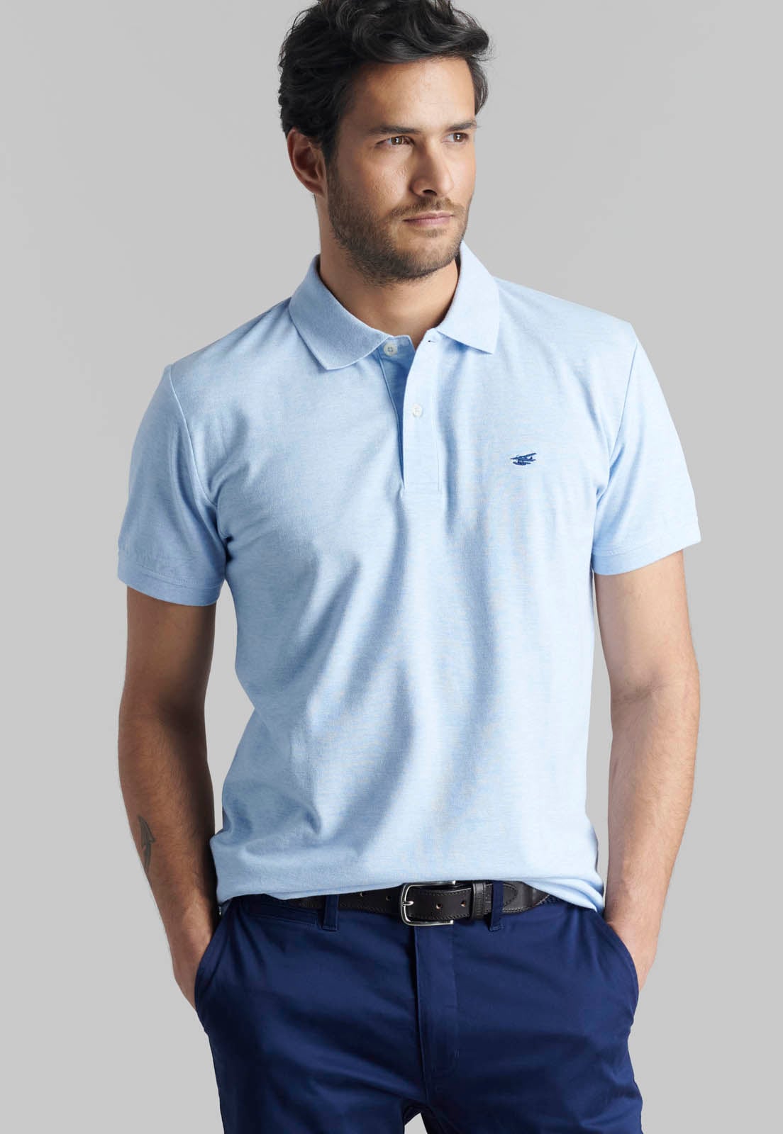 POLERA PIQUE BASICA SKY MELANGE - 5