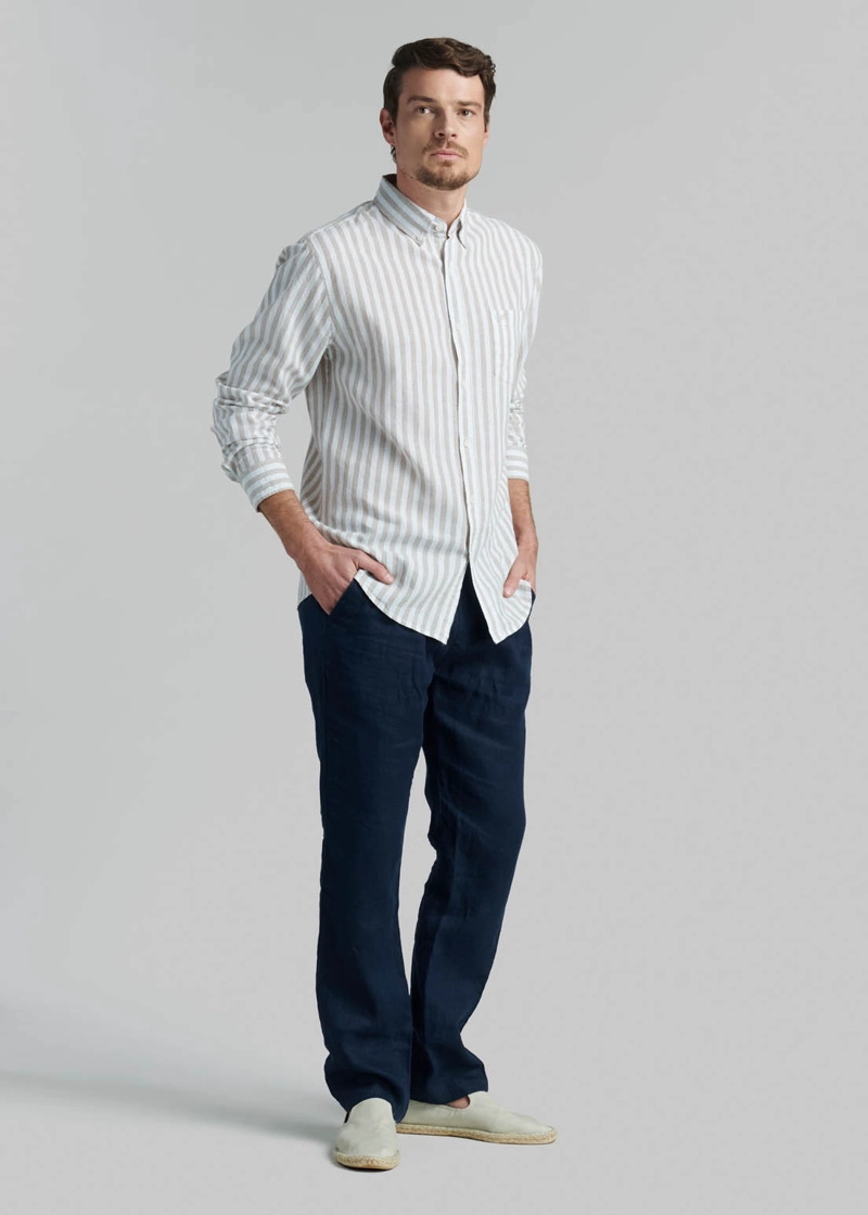 CAMISA LINO LISTADA OMAGA BEIGE - 2