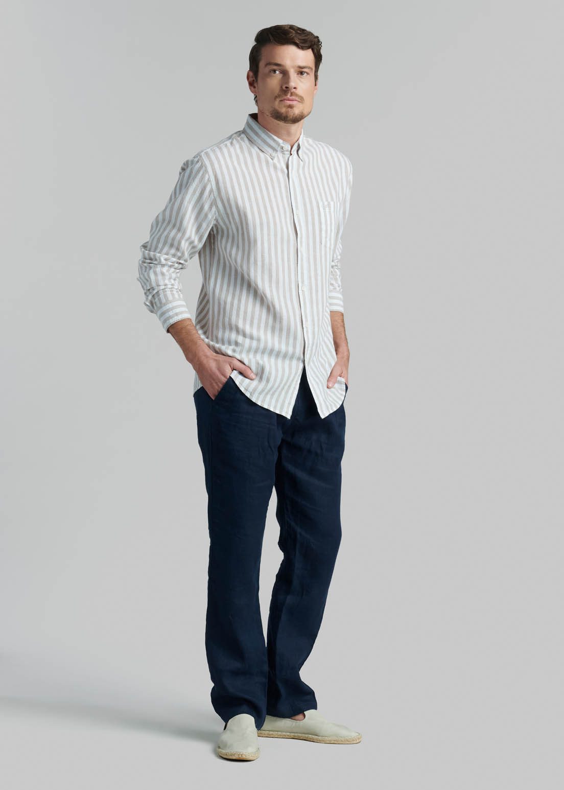 CAMISA LINO LISTADA OMAGA BEIGE - 2