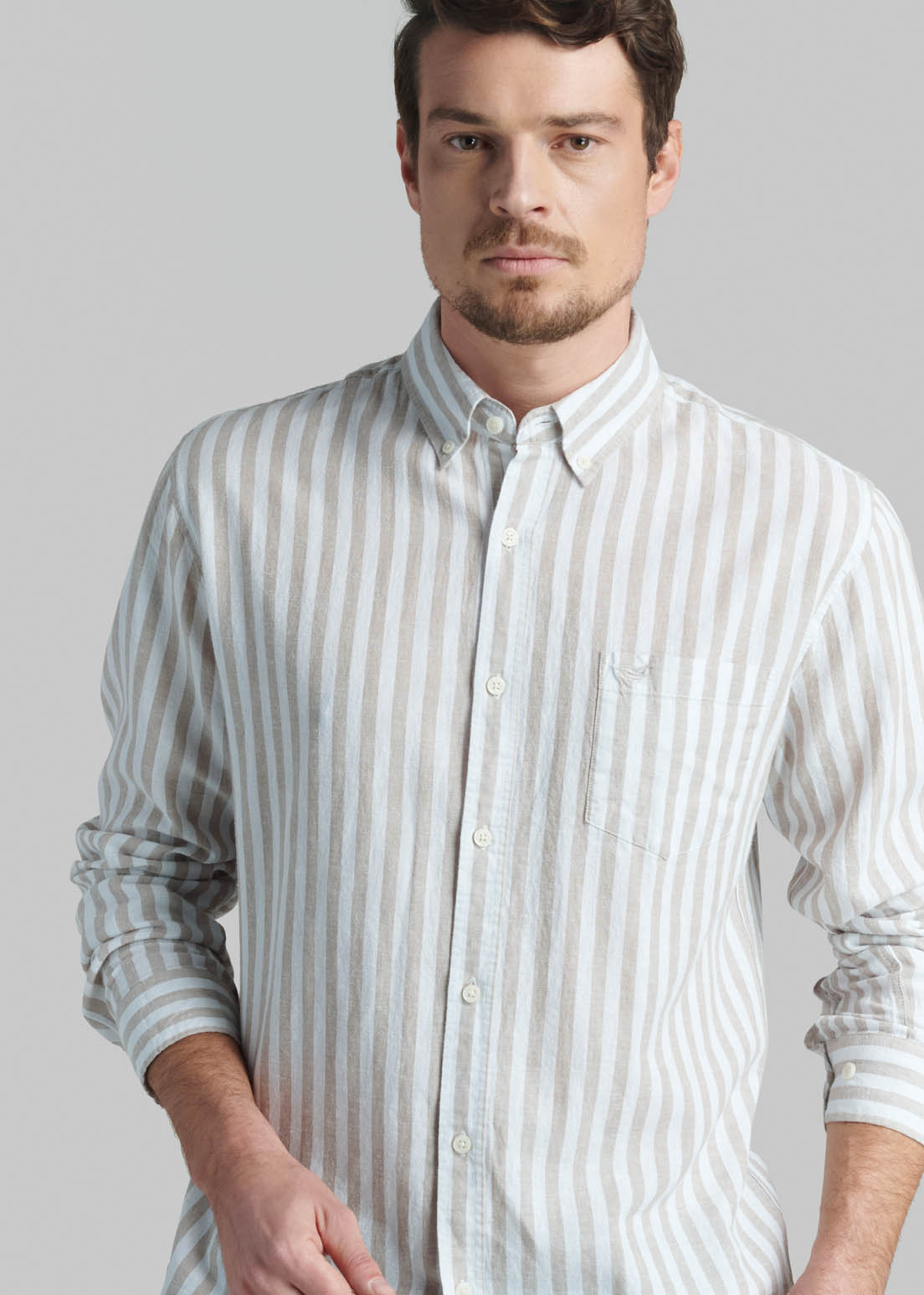 CAMISA LINO LISTADA OMAGA BEIGE - 3