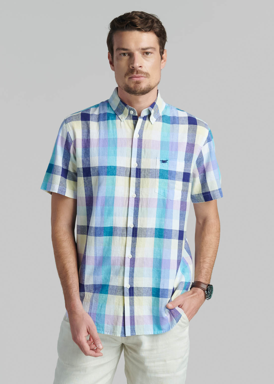 CAMISA LINO CUADROS PURPLE - 1