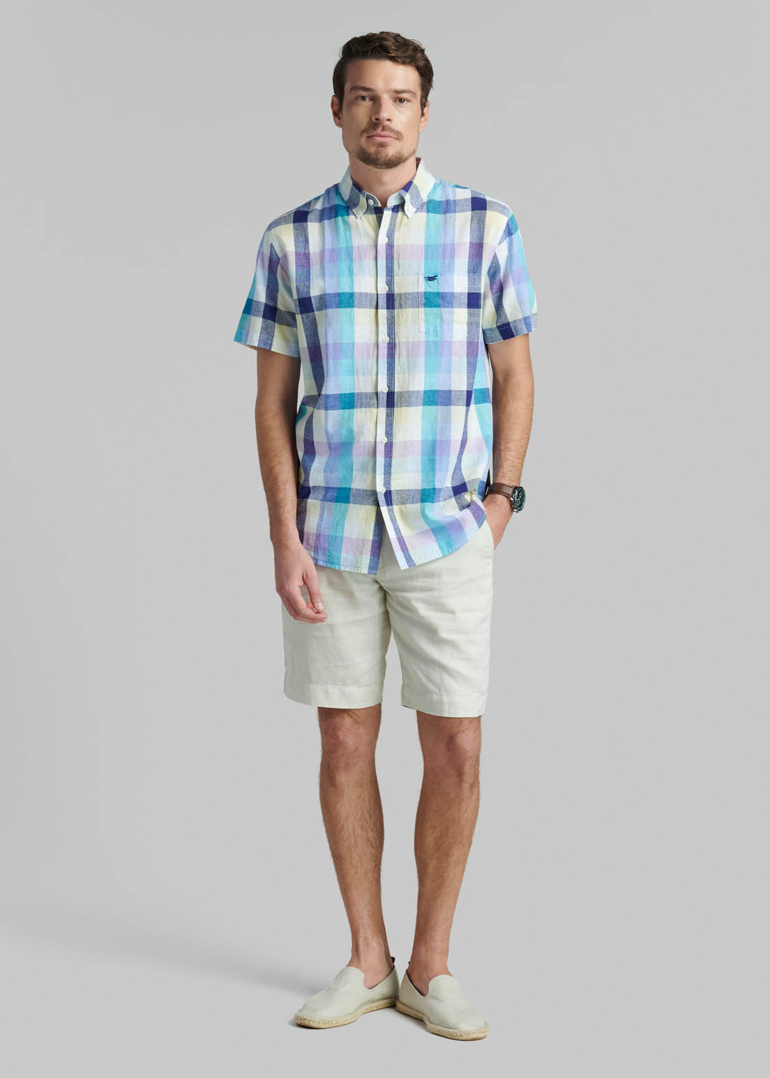 CAMISA LINO CUADROS PURPLE - 2