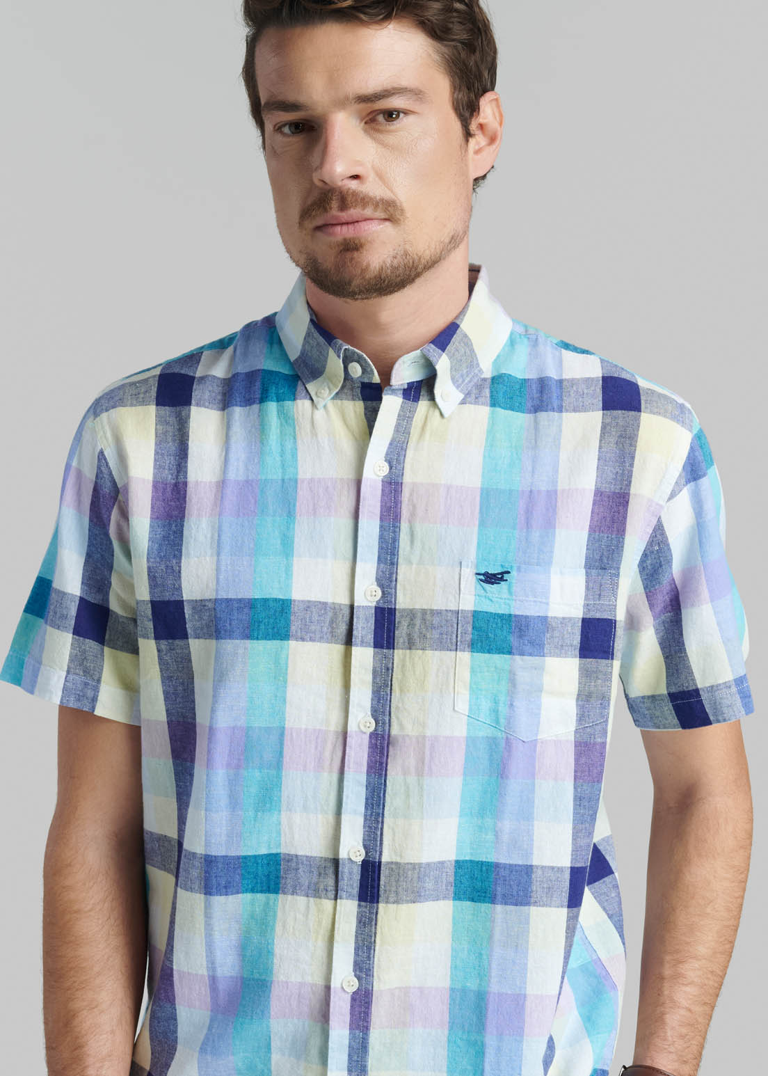 CAMISA LINO CUADROS PURPLE - 3