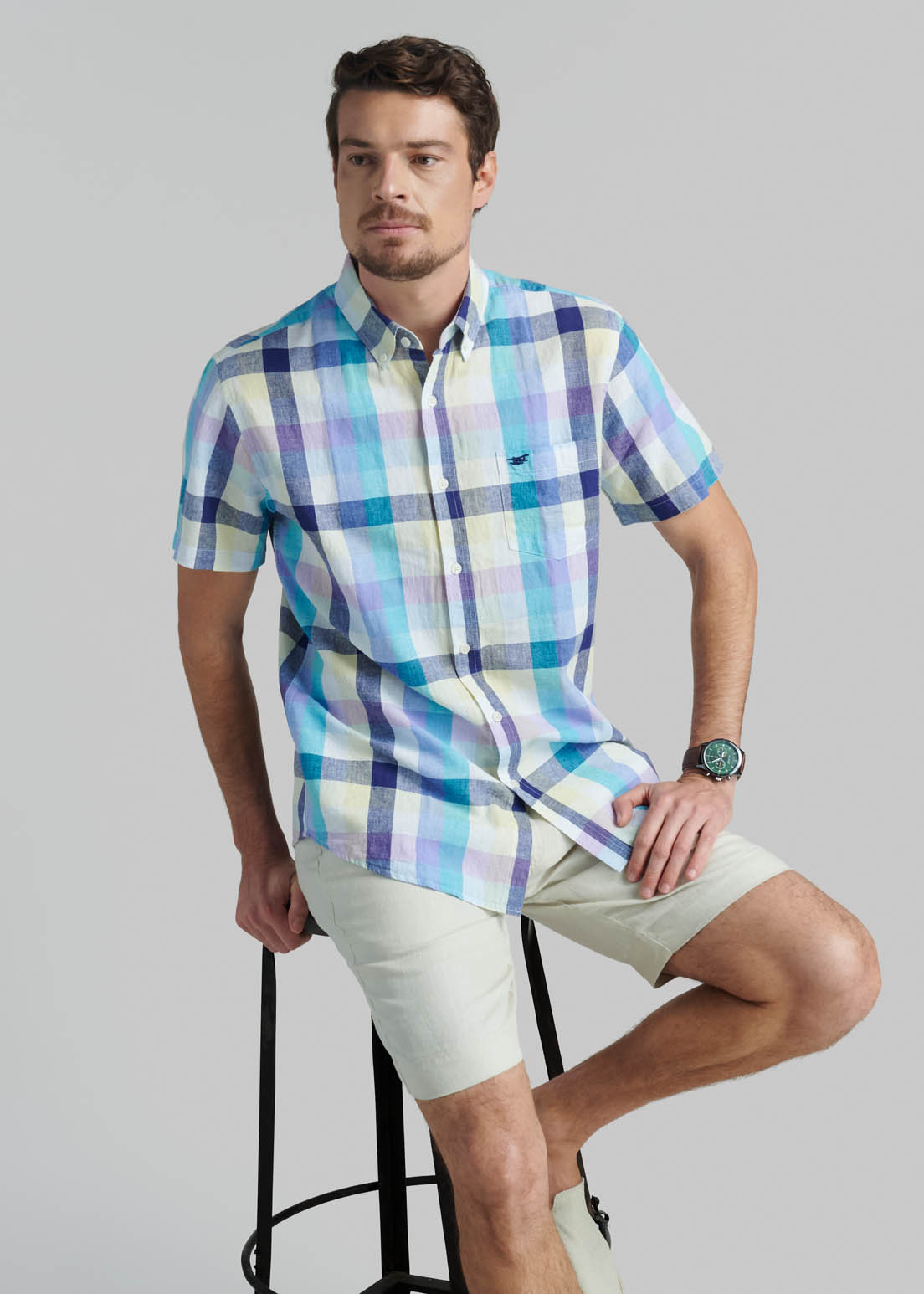CAMISA LINO CUADROS PURPLE - 5