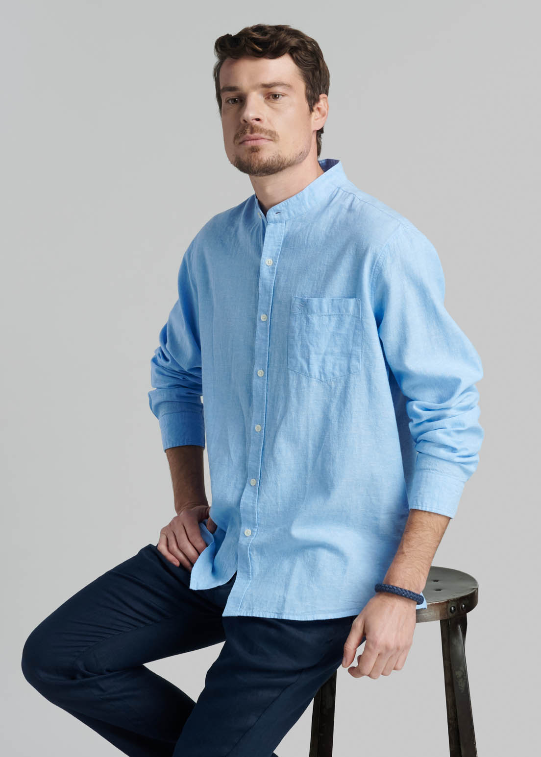 CAMISA CUELLO MAO LINO MIDLAND SKY - 5