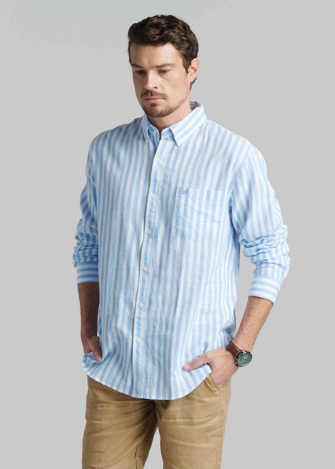 CAMISA LINO LISTADA OMAGA SKY - 1