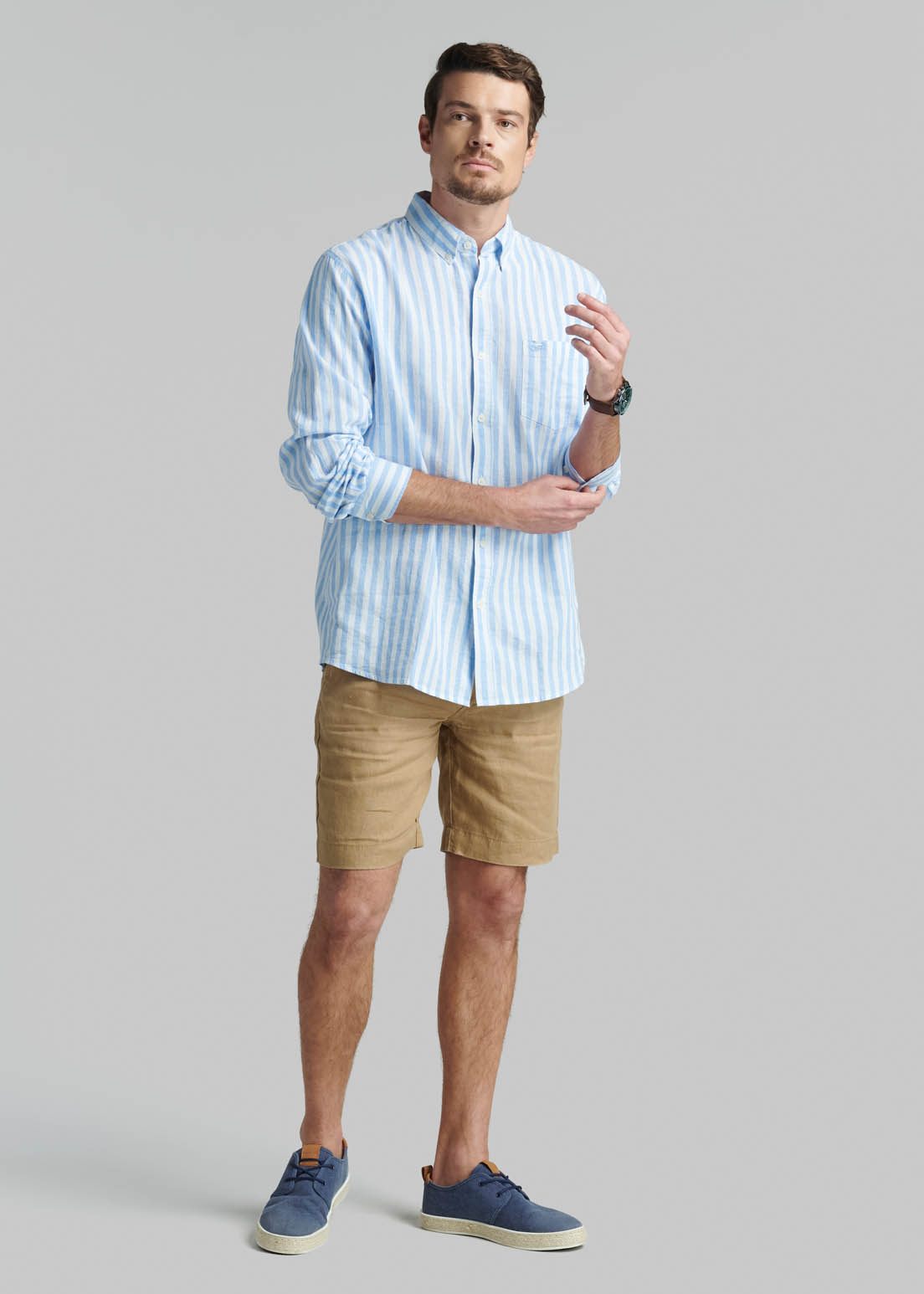 CAMISA LINO LISTADA OMAGA SKY - 2
