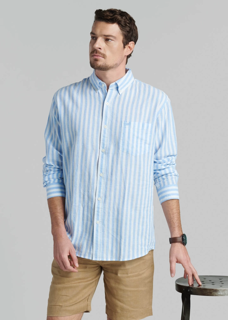 CAMISA LINO LISTADA OMAGA SKY - 5