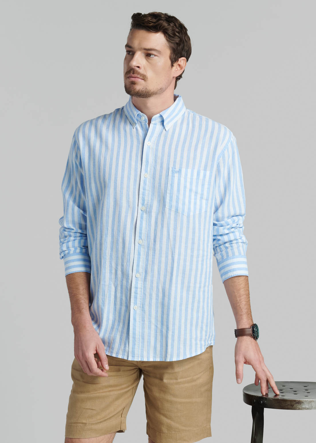 CAMISA LINO LISTADA OMAGA SKY - 5