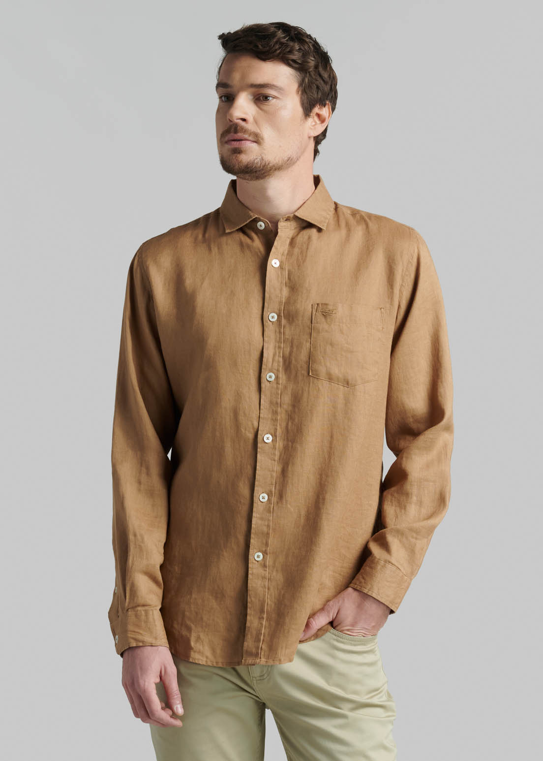 CAMISA LINO GREEN BAY CAMEL - 1