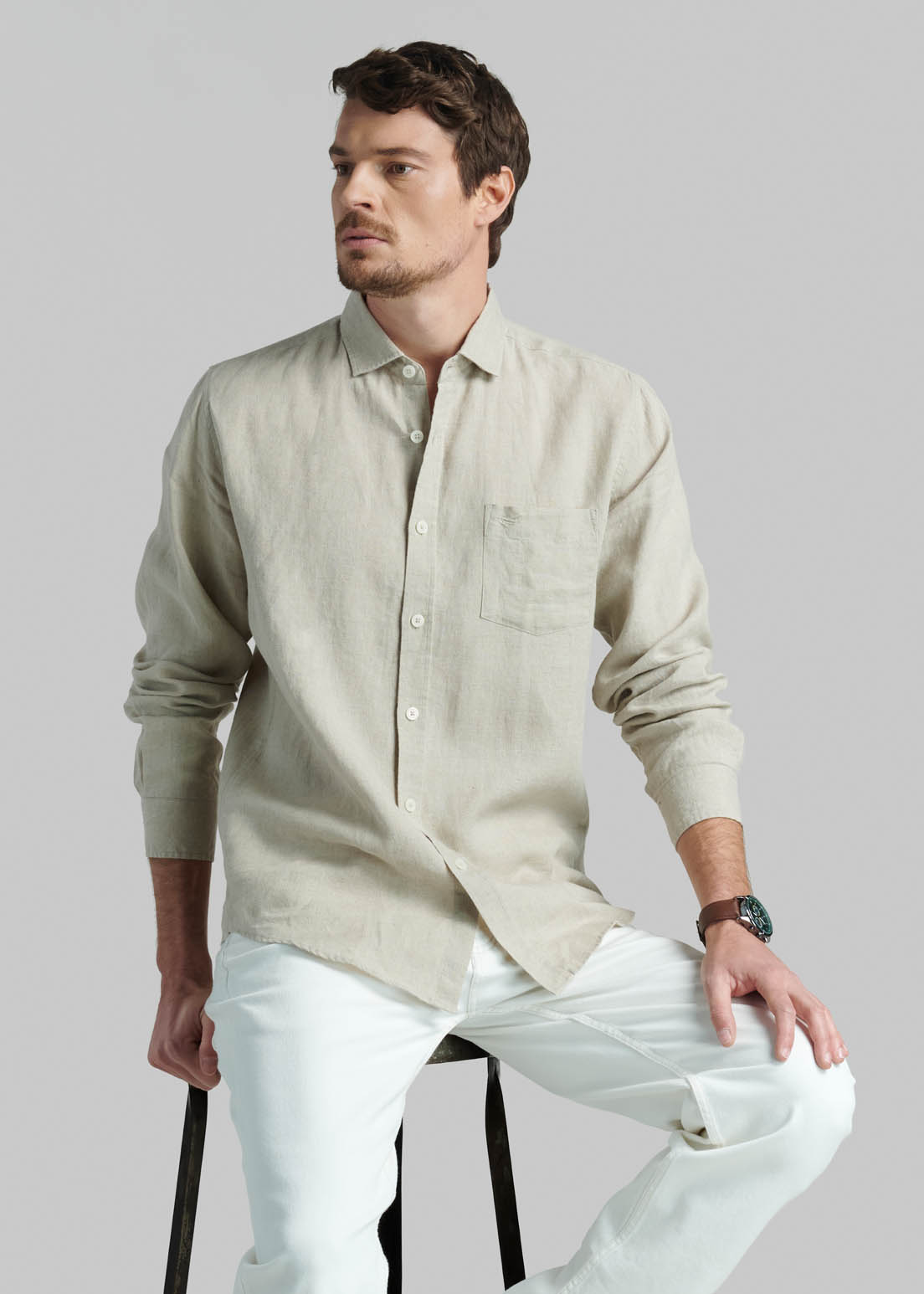 CAMISA LINO GREEN BAY BEIGE - 5