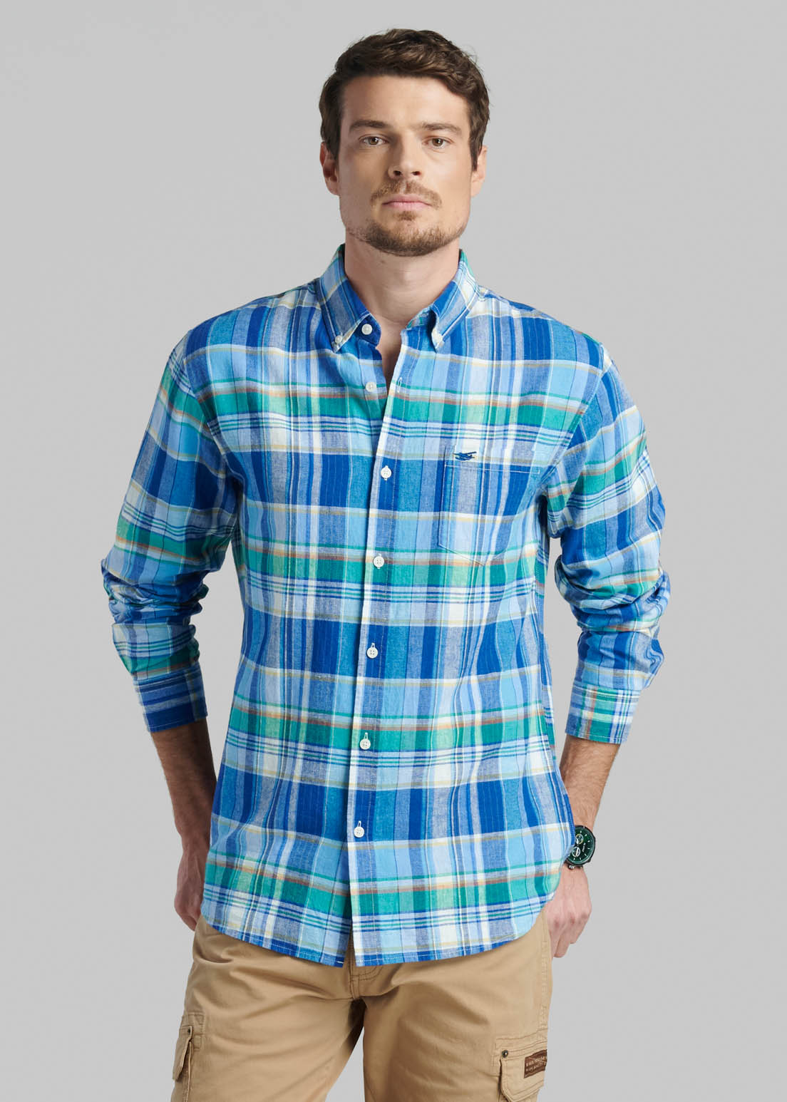 CAMISA LINO CHECK ARVADA BLUE - 1