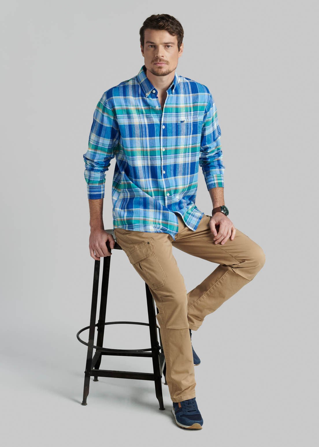 CAMISA LINO CHECK ARVADA BLUE - 5
