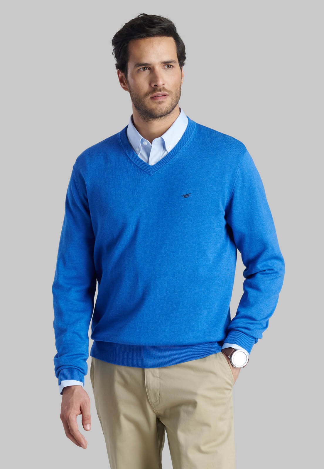 SWEATER V NECK MELANGE ROYAL - 1