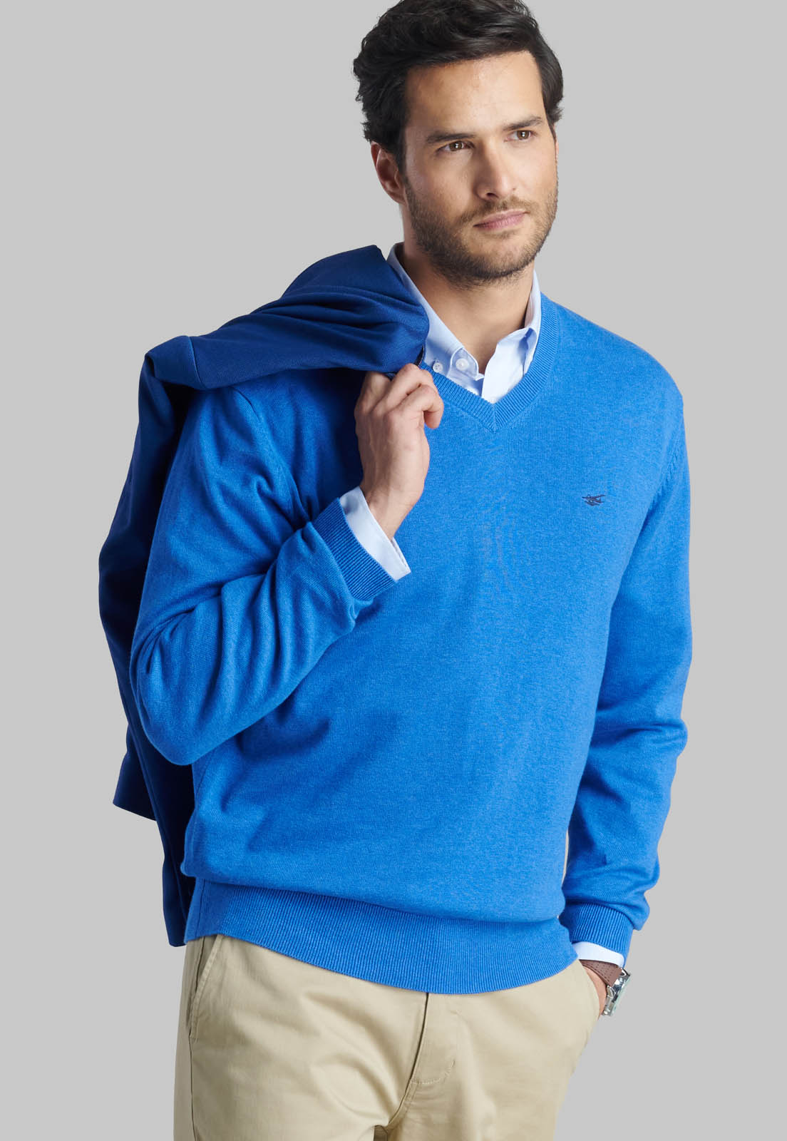 SWEATER V NECK MELANGE ROYAL - 5