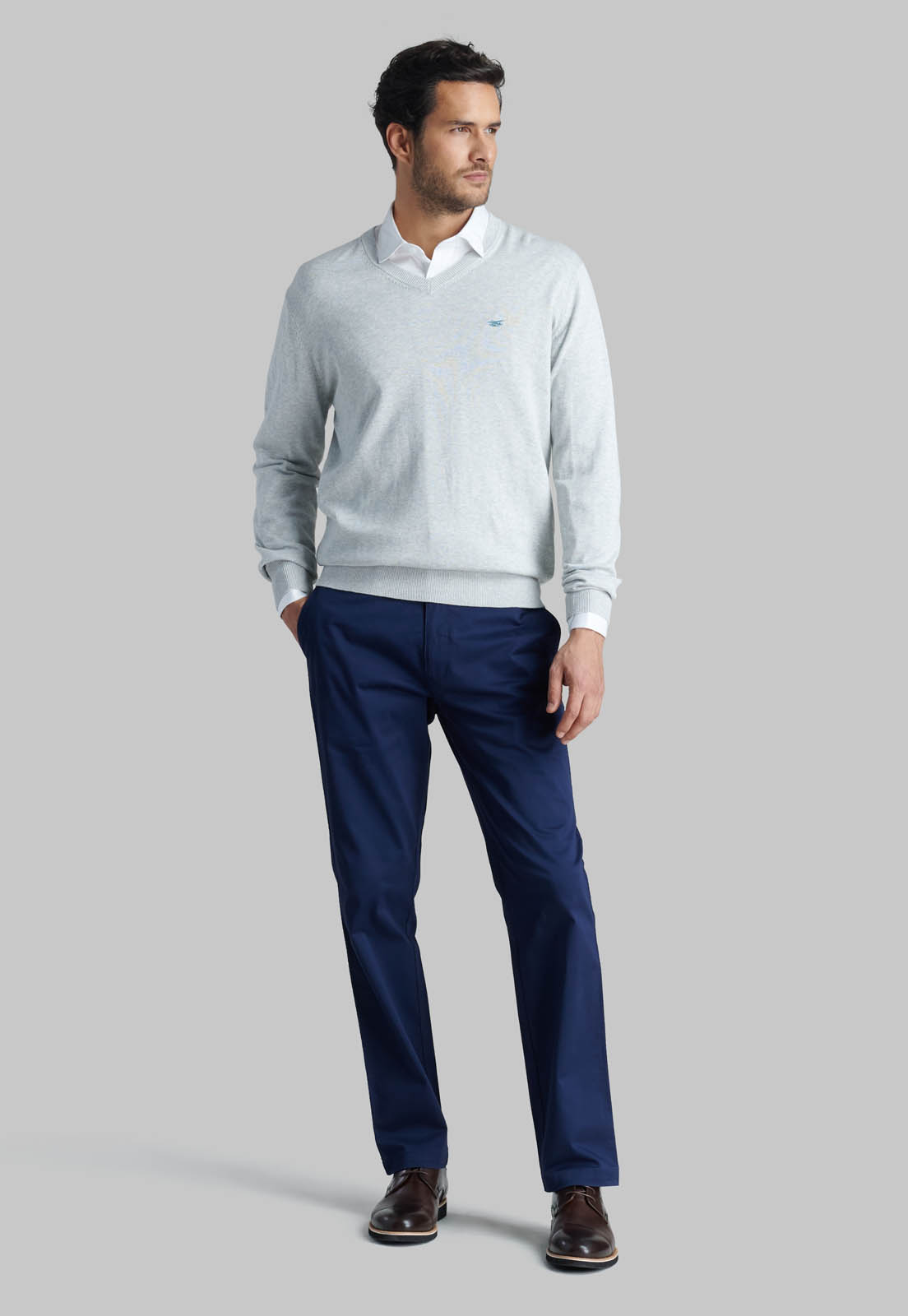 SWEATER V NECK MELANGE LT GREY - 2