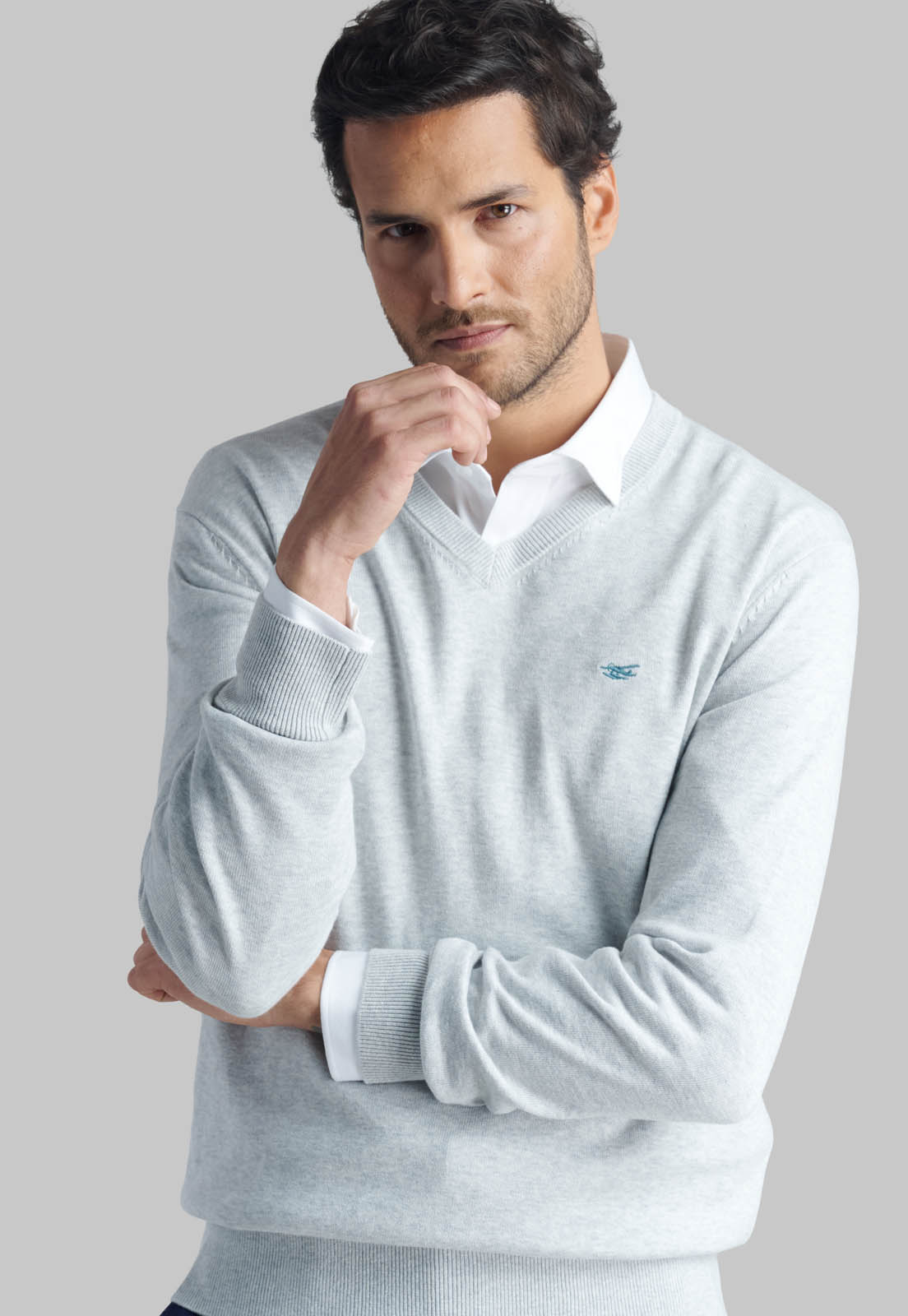 SWEATER V NECK MELANGE LT GREY - 3