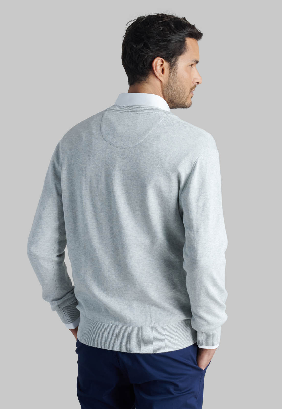 SWEATER V NECK MELANGE LT GREY - 4