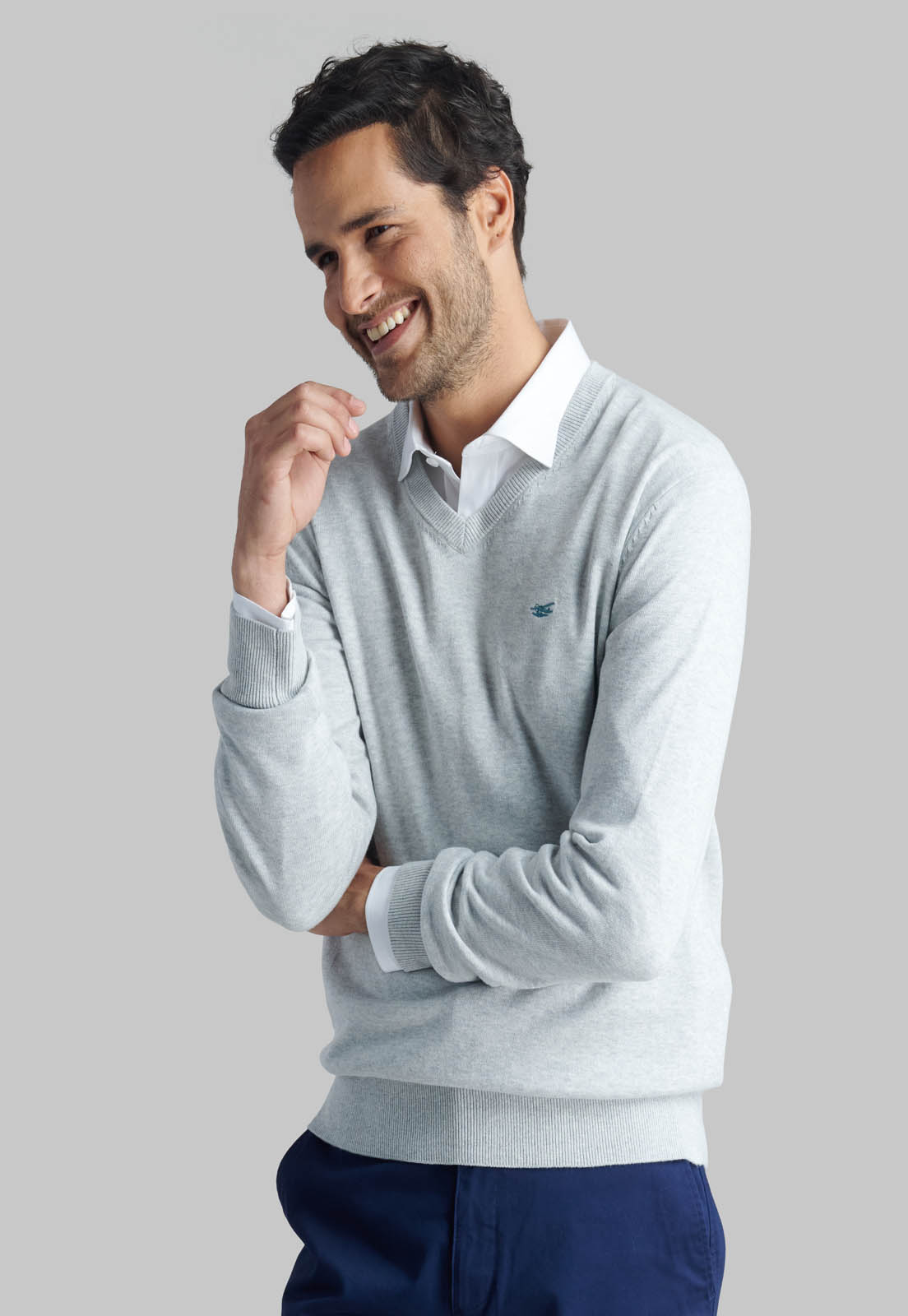 SWEATER V NECK MELANGE LT GREY - 5