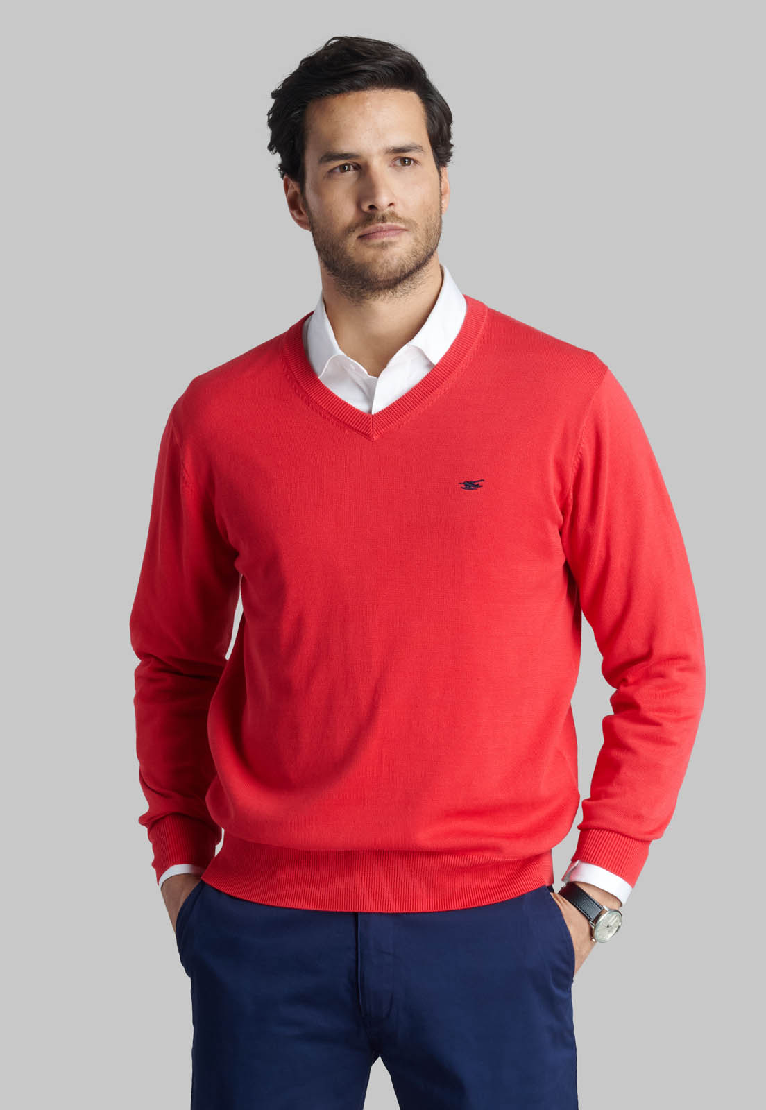 SWEATER V NECK SOLIDO DK CORAL - 1
