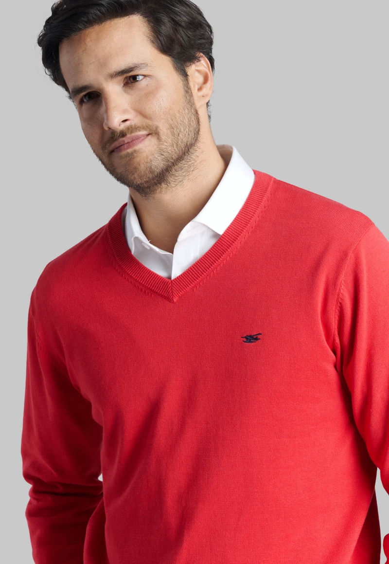 SWEATER V NECK SOLIDO DK CORAL - 3