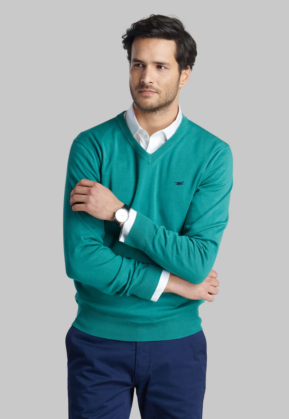 SWEATER V NECK SOLIDO GREEN - 1