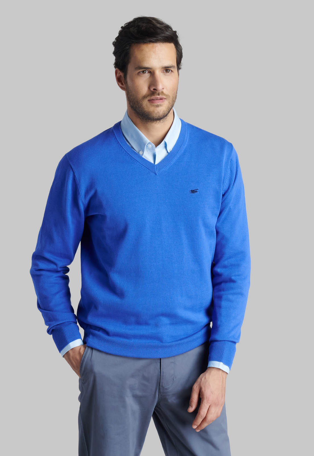 SWEATER V NECK SOLIDO INDIGO - 1