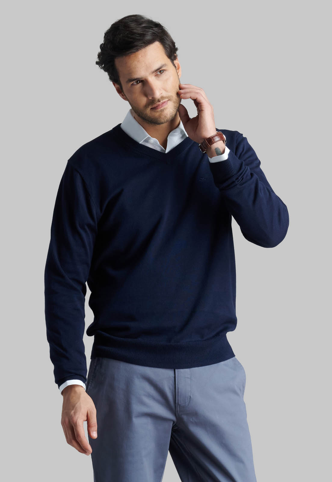 SWEATER V NECK SOLIDO NAVY - 5