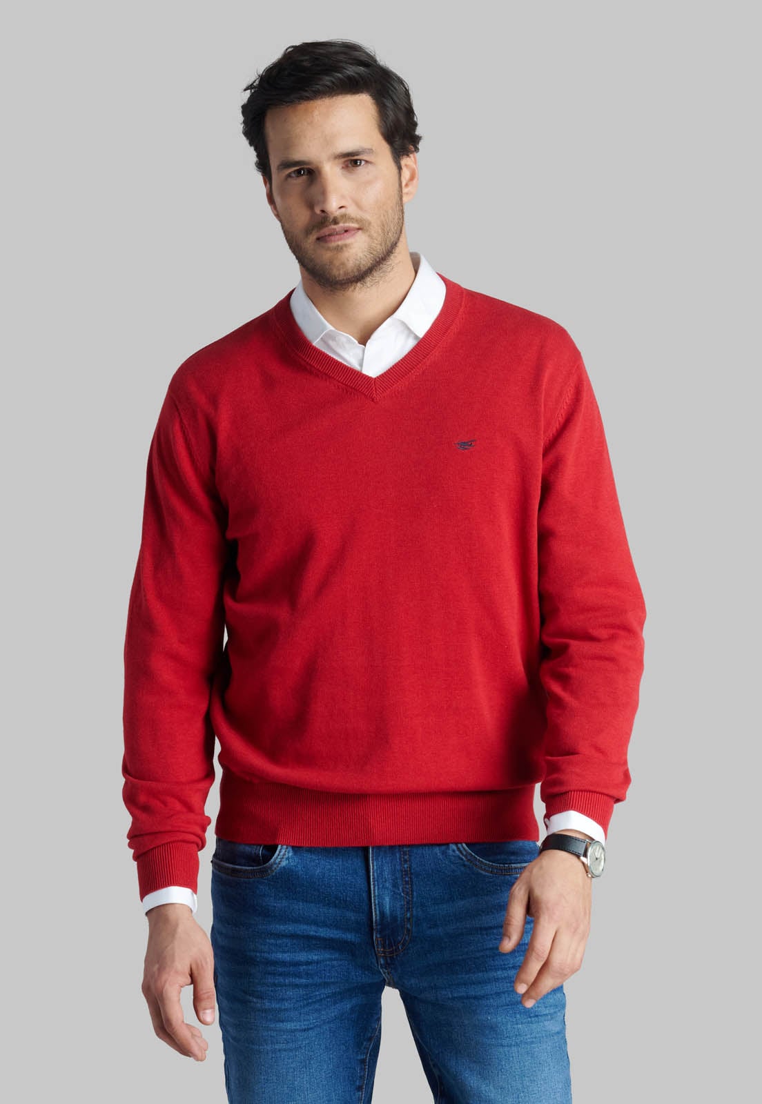 SWEATER V NECK MELANGE RED - 1