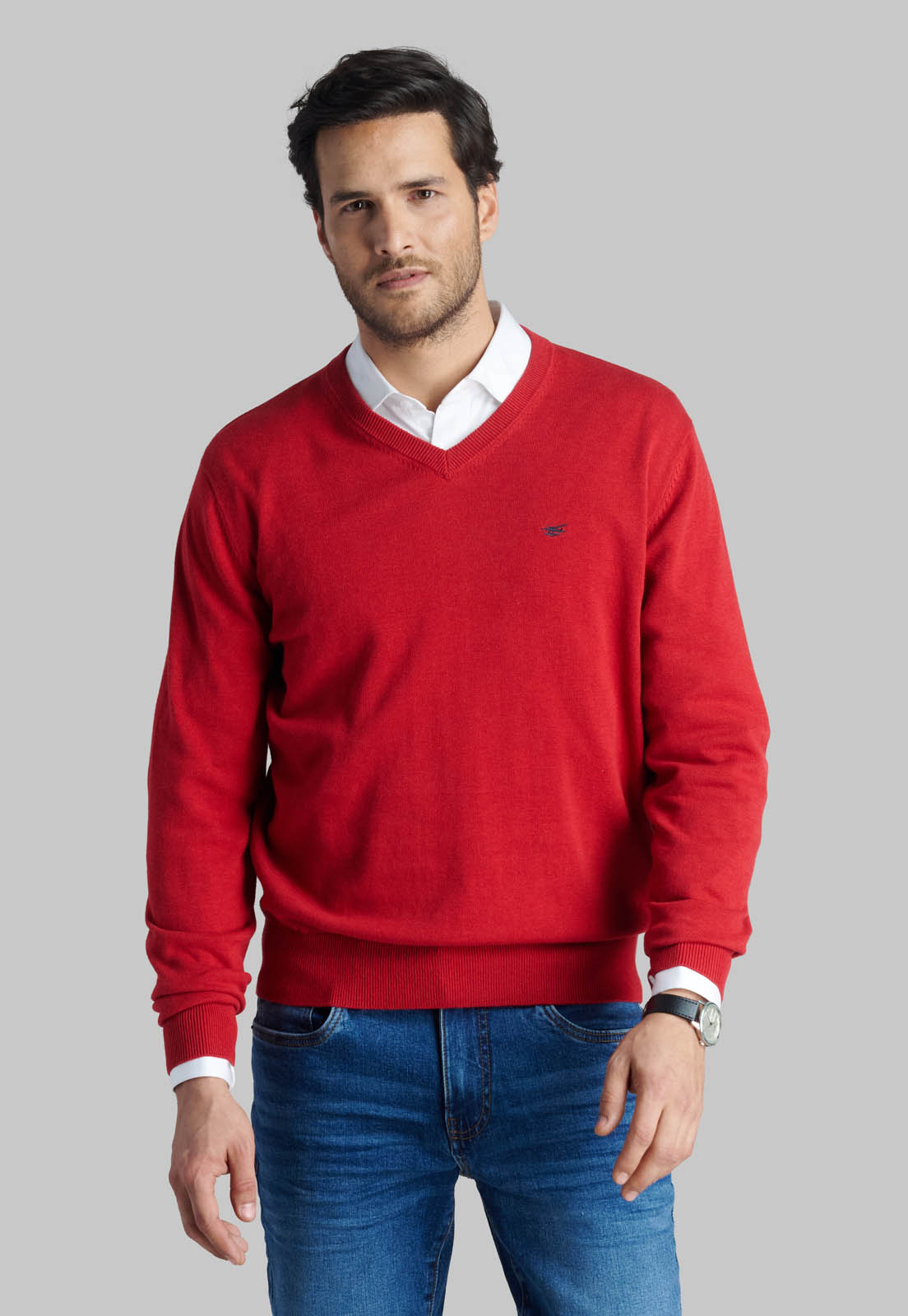 SWEATER V NECK MELANGE RED - 1