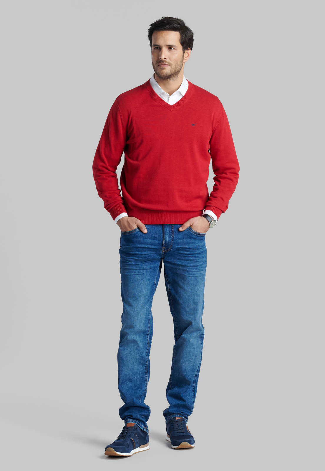 SWEATER V NECK MELANGE RED - 2
